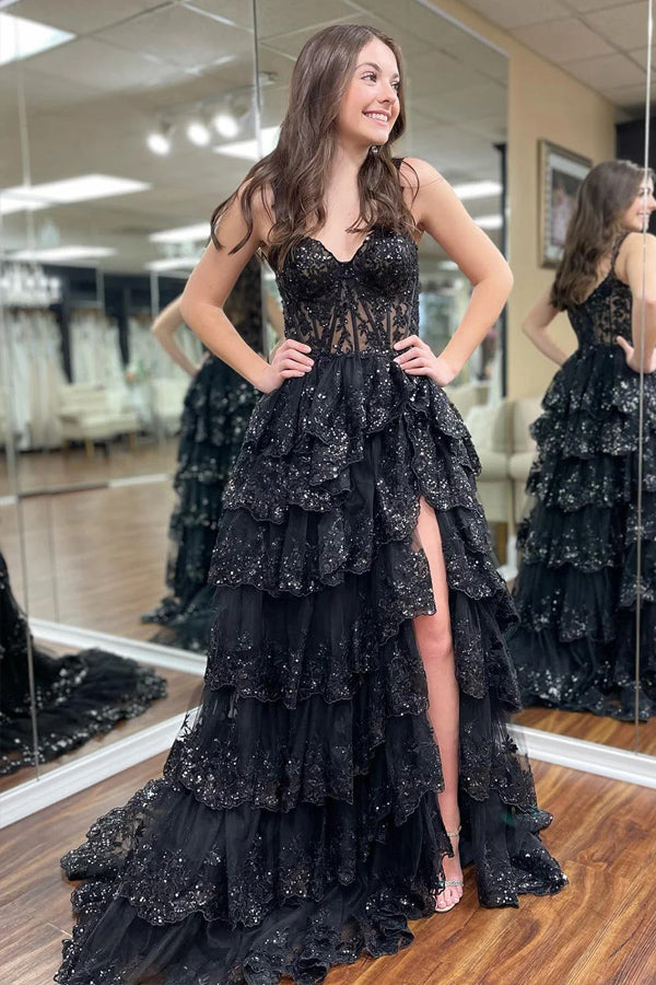 Superbe robe de bal de princesse violette à volants en dentelle PSK517