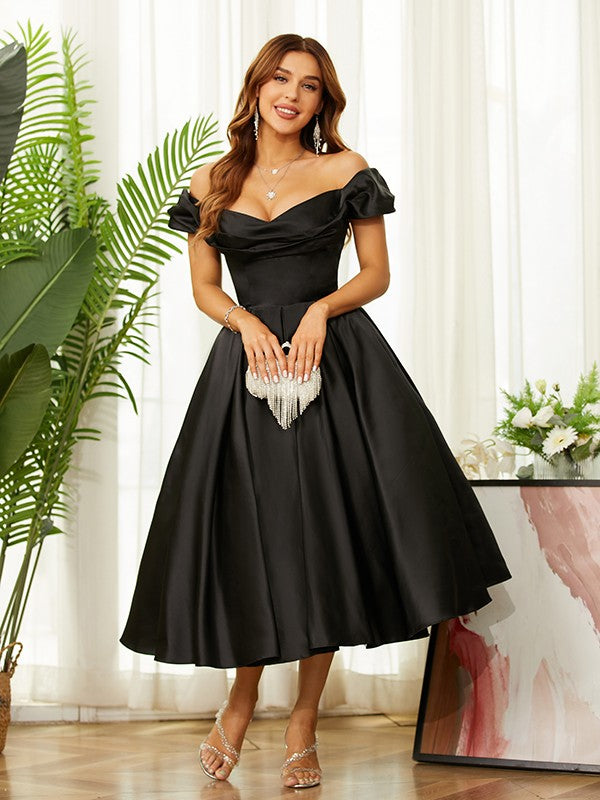 Homecoming Dresses Off the Shoulder Tea-Length Dresses SYH61