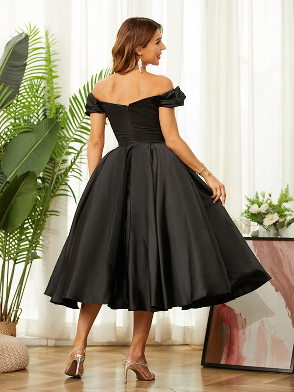 Homecoming Dresses Off the Shoulder Tea-Length Dresses SYH61