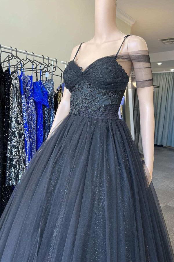 Princess Sweetheart Tulle Cold-Shoulder Black Long Prom Dress PSK378
