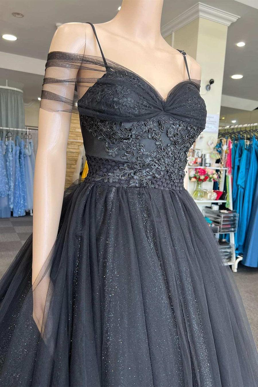 Princess Sweetheart Tulle Cold-Shoulder Black Long Prom Dress PSK378