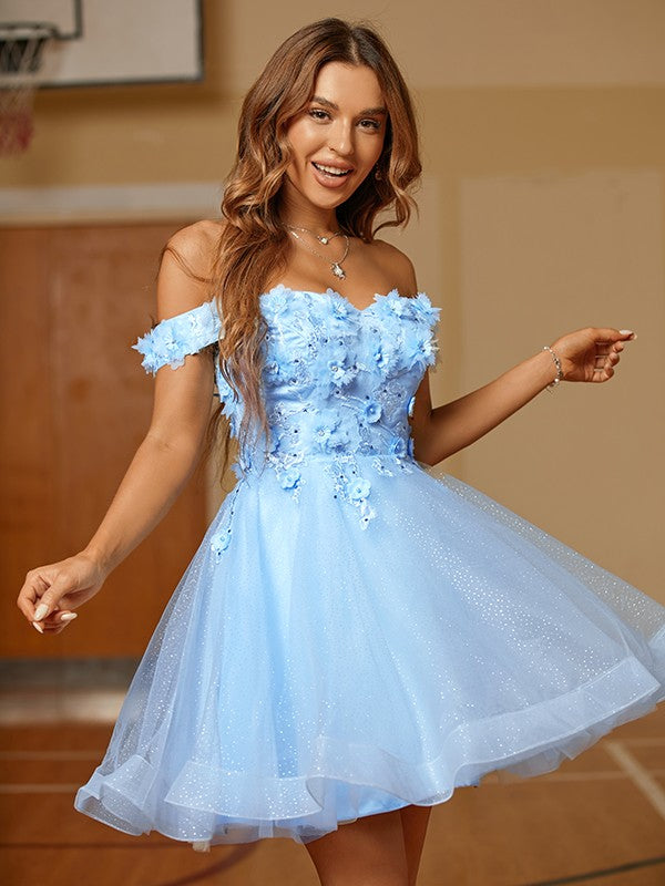 Tulle Applique Off-the-Shoulder Short/Mini Dresses SYH59