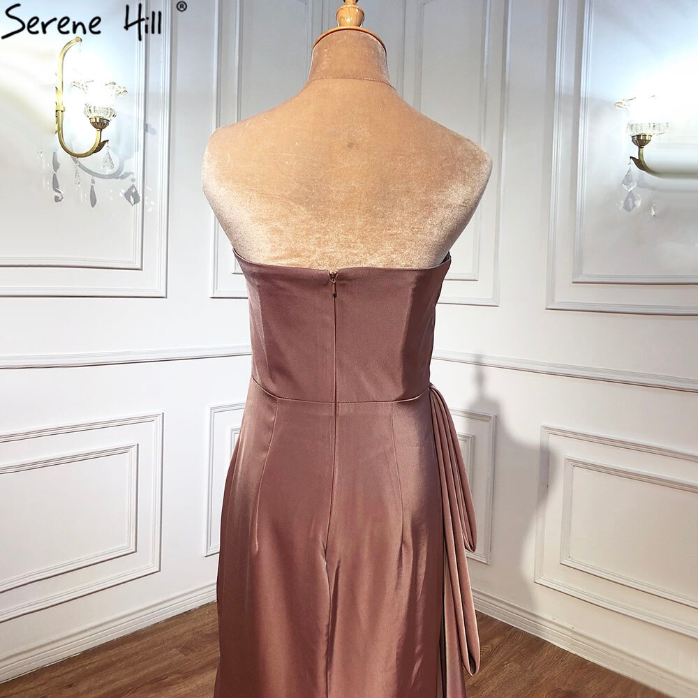 Vestido de noche morado con hombros descubiertos, sexy, 2025, sin mangas, corte sirena, de satén, formal, LA70394