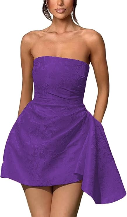 A-Linie, trägerlos, ärmellos, kurzes Heimkehrkleid, Jacquard-Satin, asymmetrisch, Partykleider mit Schnürung