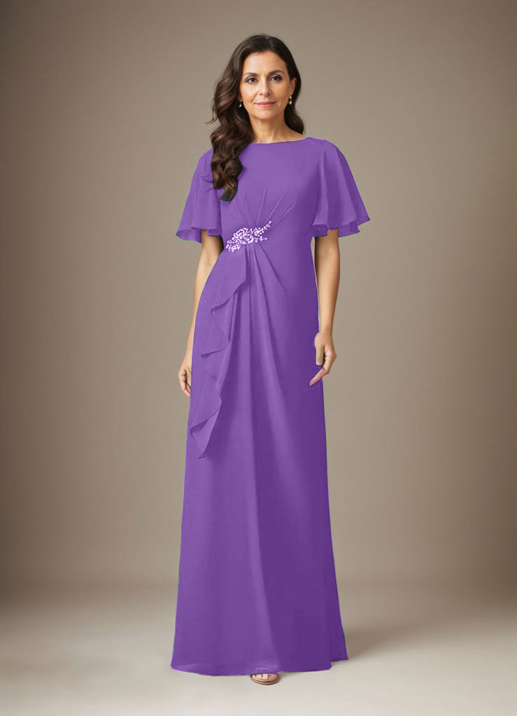 Dunkelmarineblaues Etuikleid aus Chiffon mit Perlen