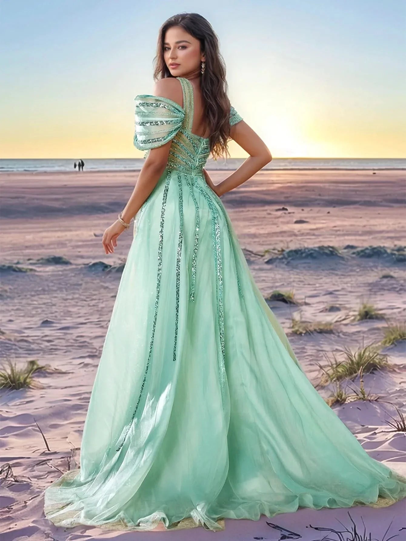 Luxury Beaded Dubai One Shoulder Evening Dress With Waist Drop