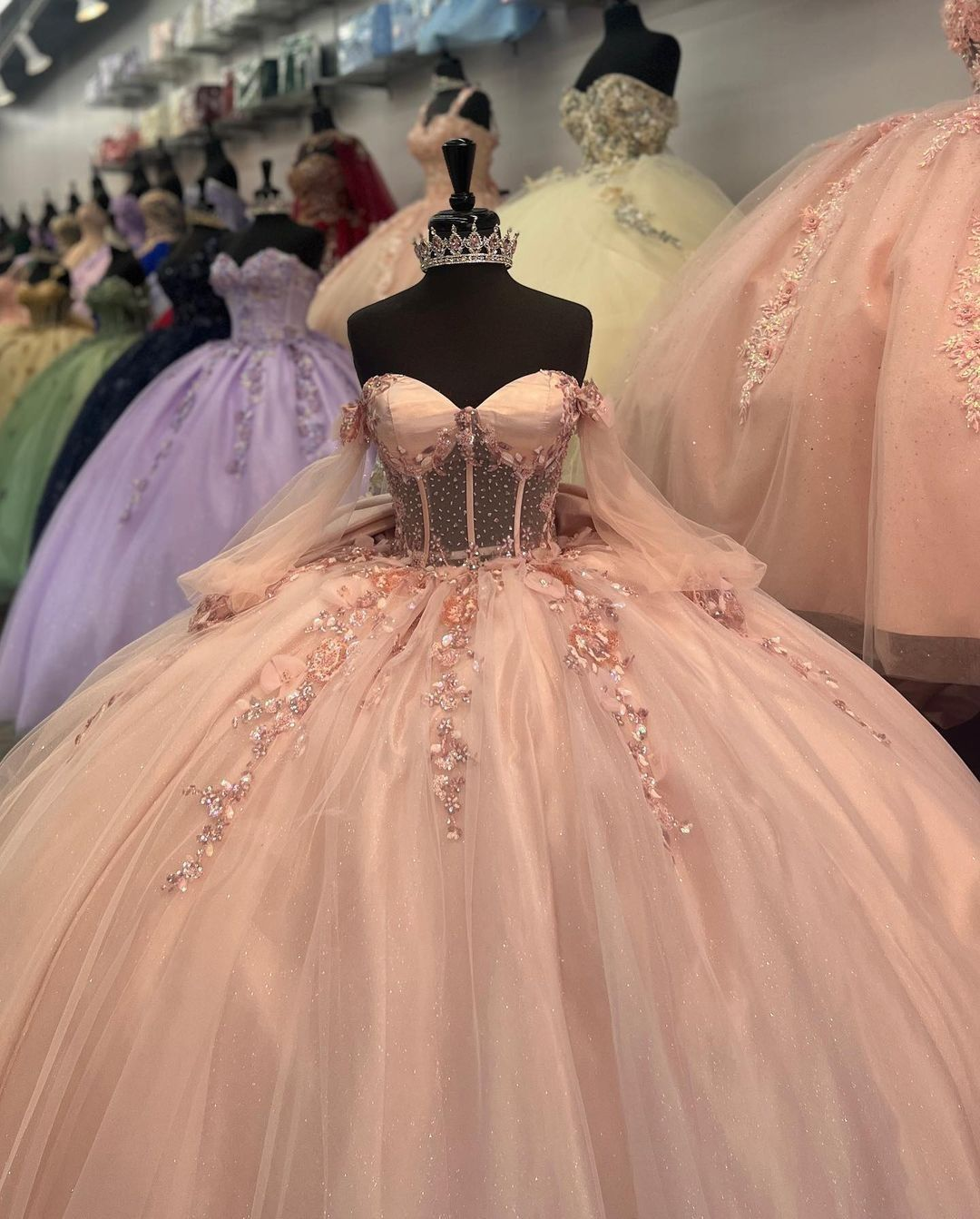 Tulle Appliques Long Sleeve Quinceanera Dress,Ball Gown,Sweet 16 Dress Y5461