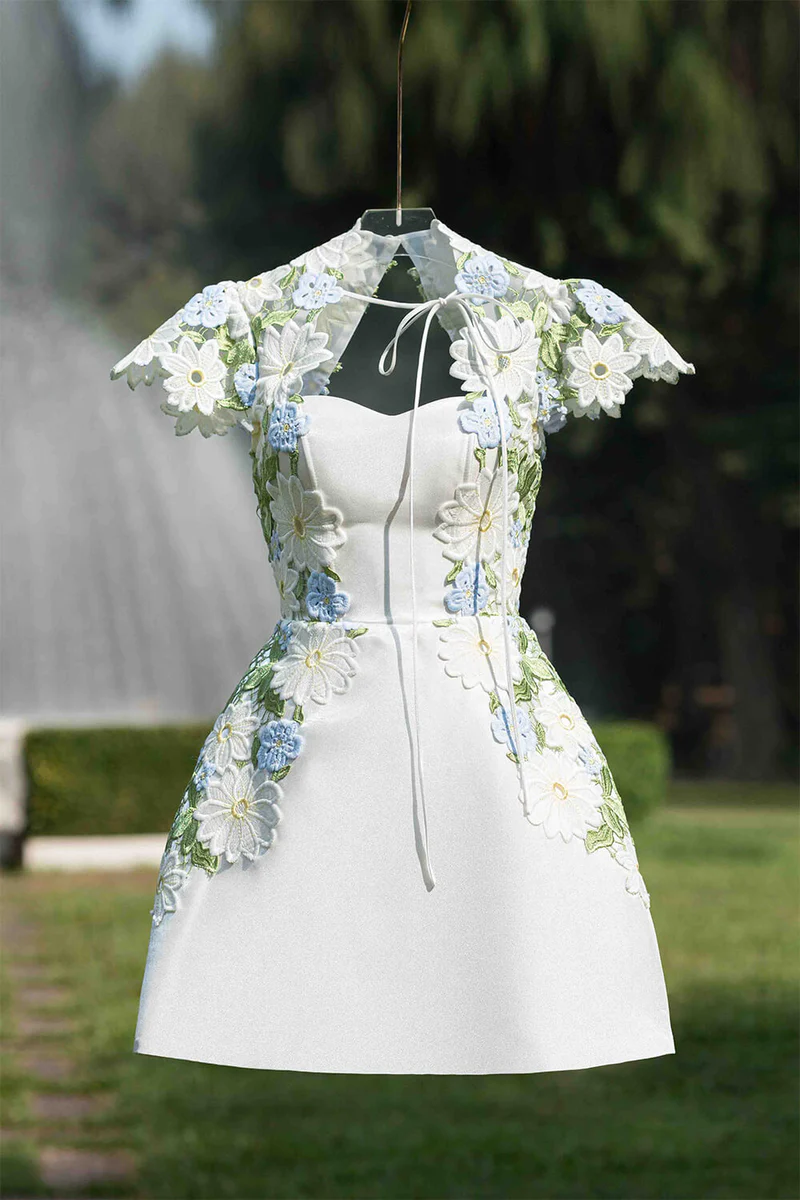 Vestido mini de fiesta de manga corta con corte en A Y2740