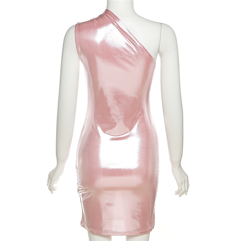 Vestido sexy para mujer, de un solo hombro, color liso, sin mangas, para fiesta de bienvenida, Y1987