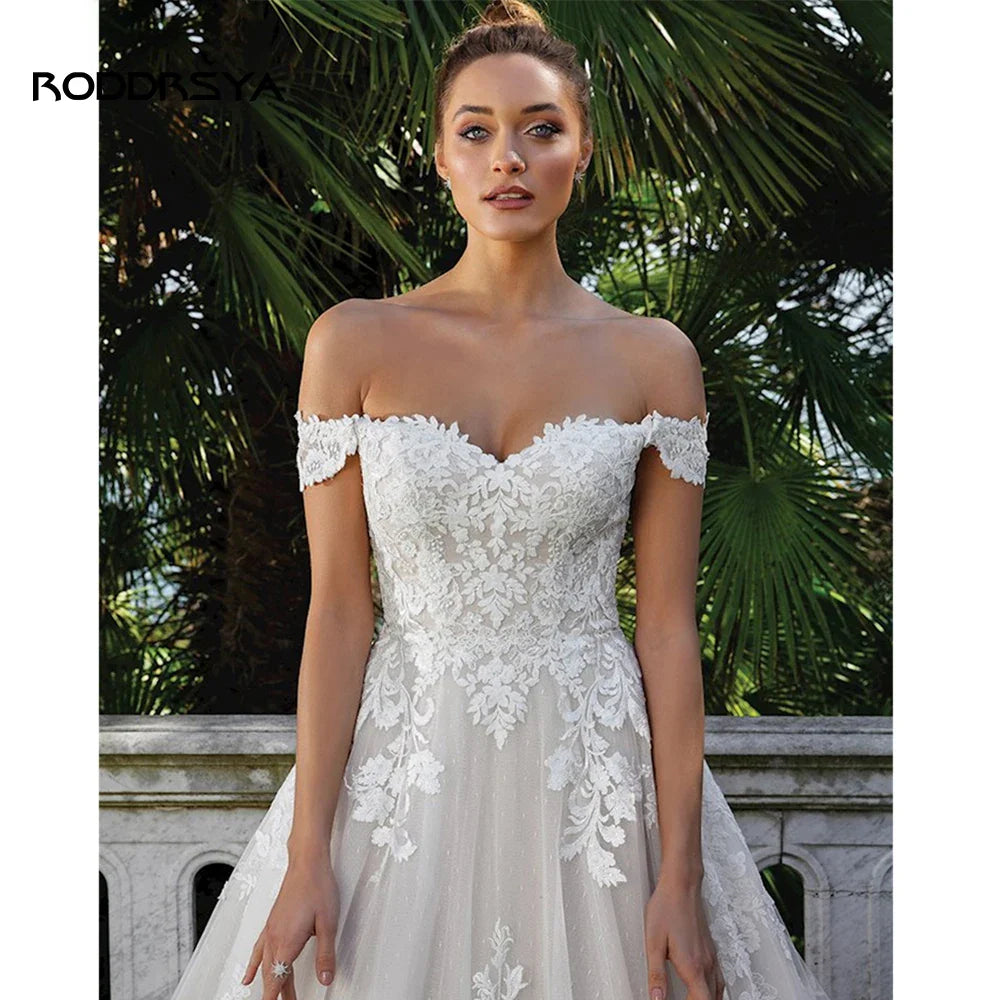 RODDRSYA Elegant A-line Lace Wedding Dresses For Women Appliques Off-Shoulder Bridal Gown Backless Sweep Train Vestidos De Noiva-payinti