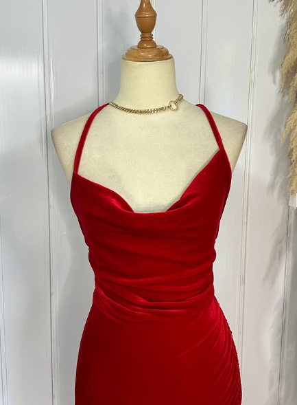 Sexy Rote Spaghettiträger Roter Samt Abendkleid Meerjungfrau Ballkleid Y7816