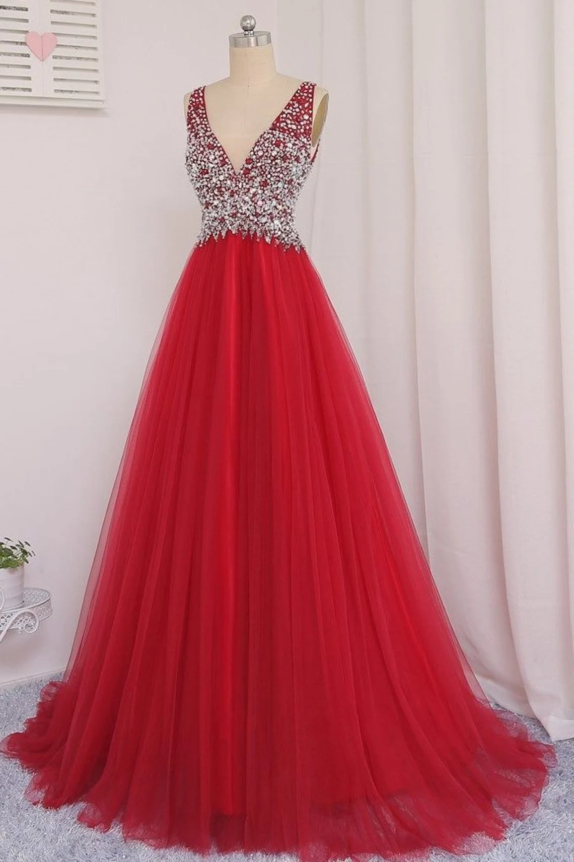 V Neckline Prom Dress Tulle Skirt Evening Dress Graduation Party Dress Formal Dress Dresses For Prom Special Occasion Dress Y792