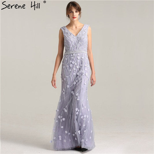 En oferta. Sin devolución ni reembolso. Venta. Foto real. Vestido de noche largo con escote en V profundo, sexy, con cuentas, perlas, tul, sin mangas, estilo sirena, para fiesta de noche, 2025, LA6255.