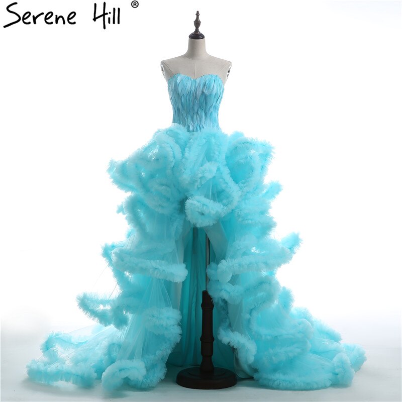 Imagen real, vestido de novia de lujo con cola larga y plumas, alto y bajo, esponjoso, 2025, HA2032