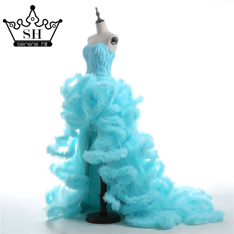 Imagen real, vestido de novia de lujo con cola larga y plumas, alto y bajo, esponjoso, 2025, HA2032