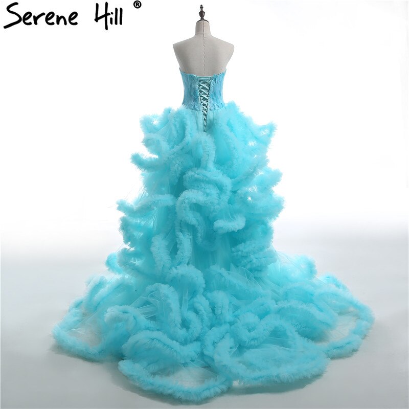 Imagen real, vestido de novia de lujo con cola larga y plumas, alto y bajo, esponjoso, 2025, HA2032