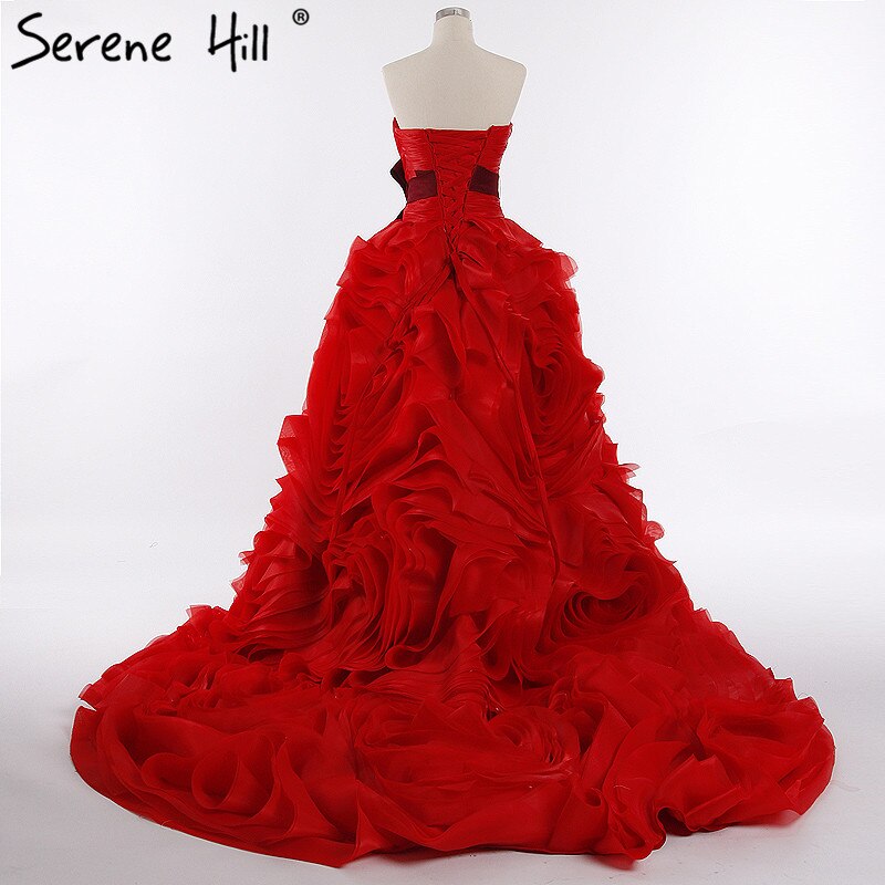 Foto real 2025 Diseño de marca Robe De Mariage Vestido de novia con volantes y cuentas de cristal Borgoña Vestido de novia HM6681