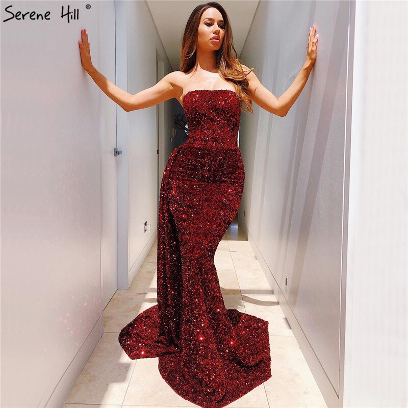Red Strapless Luxury Sexy Evening Dresses 2025 Dubai Design Off Shoulder Lace Up Formal Dress LA70304