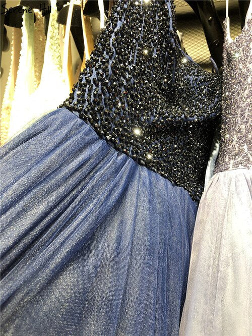 On Sale no return no refundSale Red Strapless Sexy A-Line Evening Dresses Latest Design Sleeveless Sequined Beading Formal Dress Real Photo LA70004