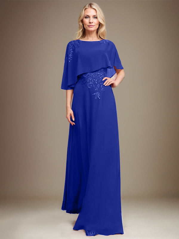 A-Linie U-Ausschnitt Bodenlang Chiffon Spitze Kleid für die Brautmutter mit Pailletten und Perlen
