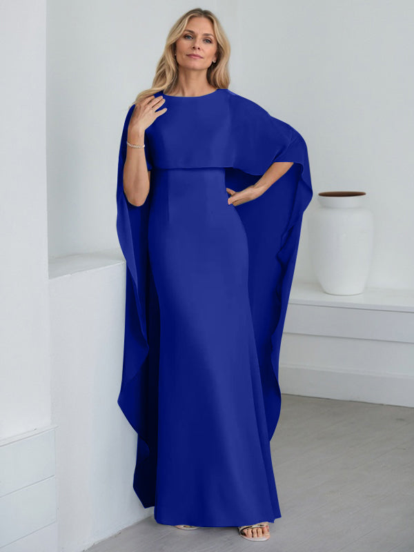 Bodenlanges Etui-Kleid aus Chiffon mit U-Ausschnitt und kaskadierenden Rüschen