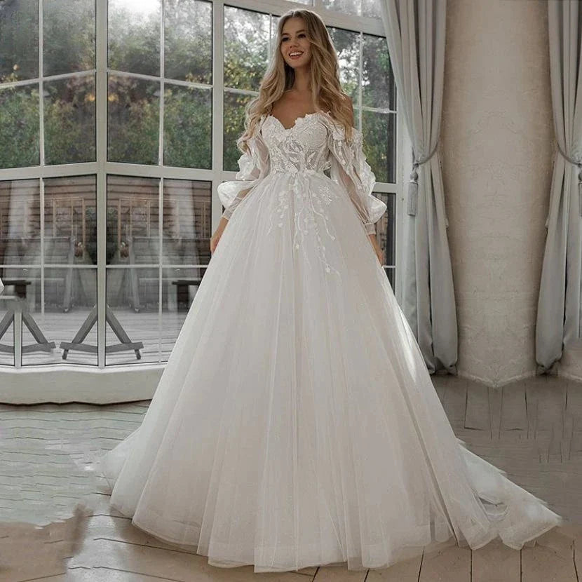 Vestido De Noiva Boho Lace Puffy Tulle Wedding Dresses Bridal Gowns Robe De Mariée Vestidos De Novia-payinti