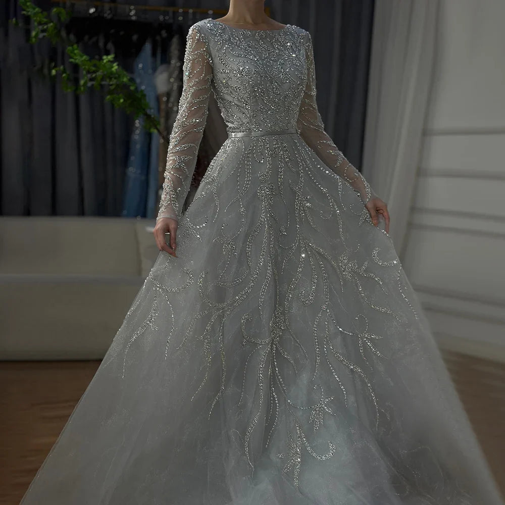 Muslim Nude A Line Evening Luxury Dubai Dresses Gowns Beaded 2025 For Woman Wedding Party LA71596A