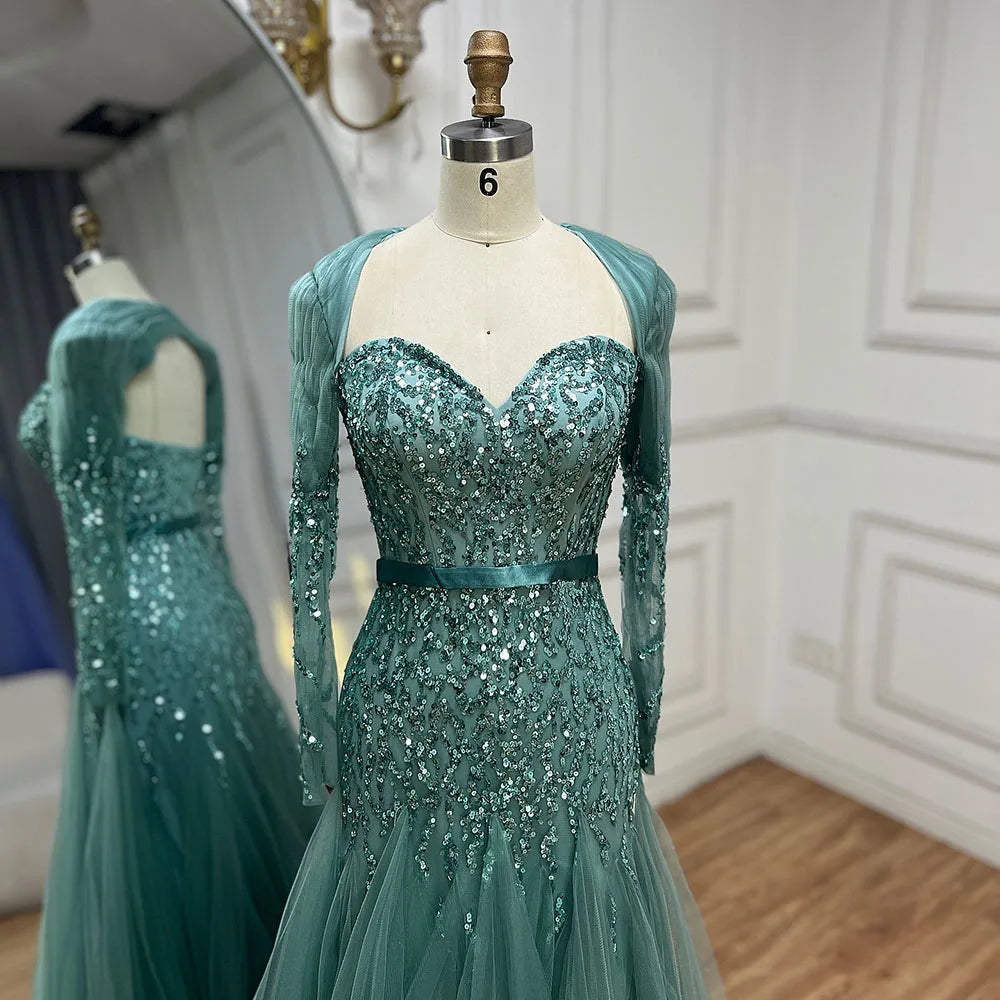 En oferta, sin devolución ni reembolso, vestido de noche árabe sexy fucsia de corte A con mangas largas y cuentas de lujo para mujer, fiesta 2025 LA71810