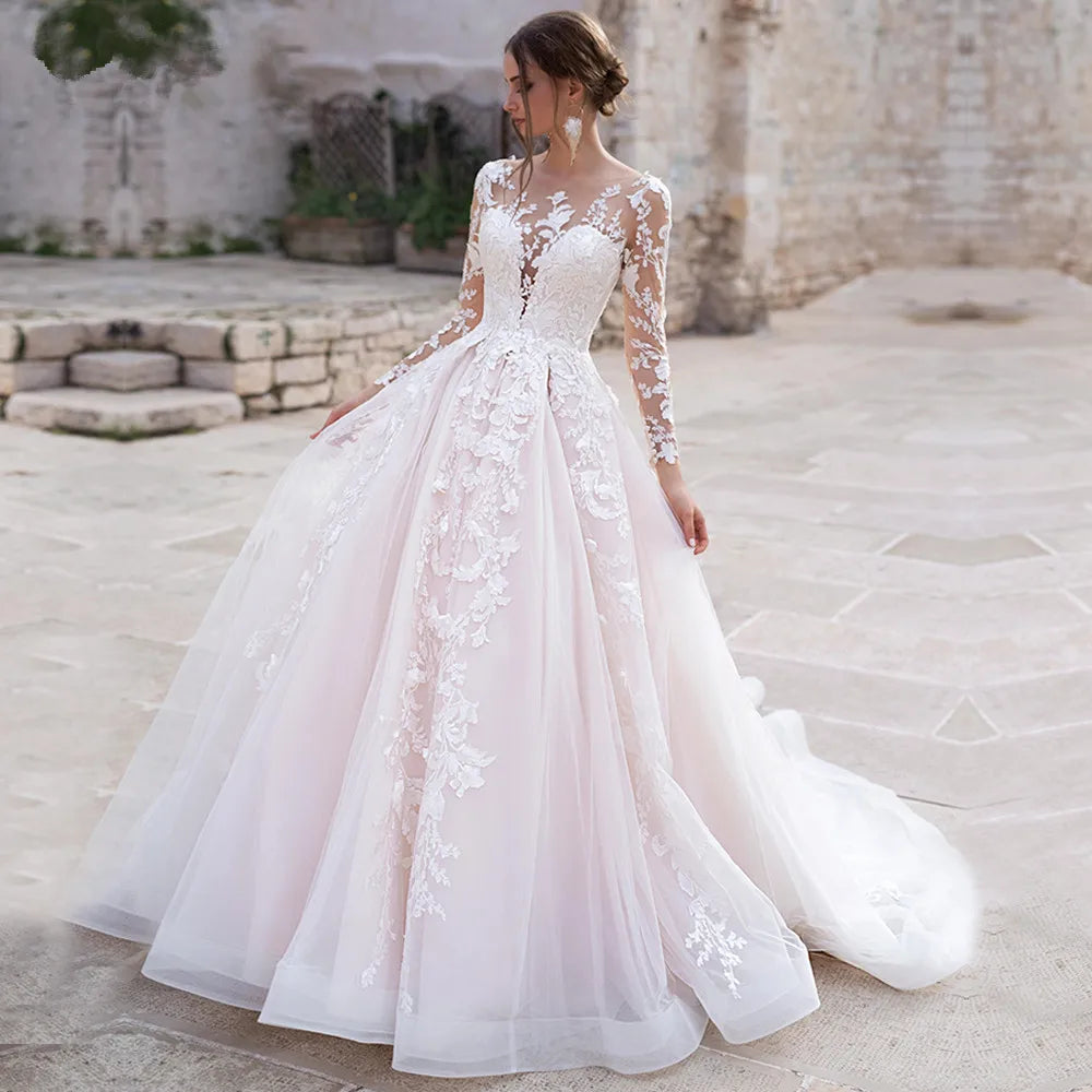 Sexy Deep V-neck Vestidos De Novia Appliques Vestido De Noiva Long Sleeves Wedding Dresses Lace Robe De Mariée-payinti