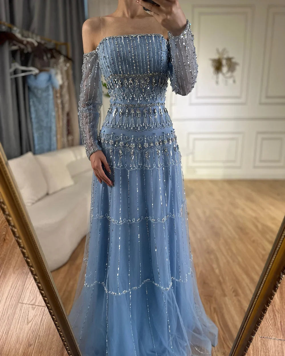 Vestido de noche de lujo estilo sirena, verde salvia, árabe, de Dubái, sin tirantes y con cuentas, para mujer, para boda 2025, LA72350