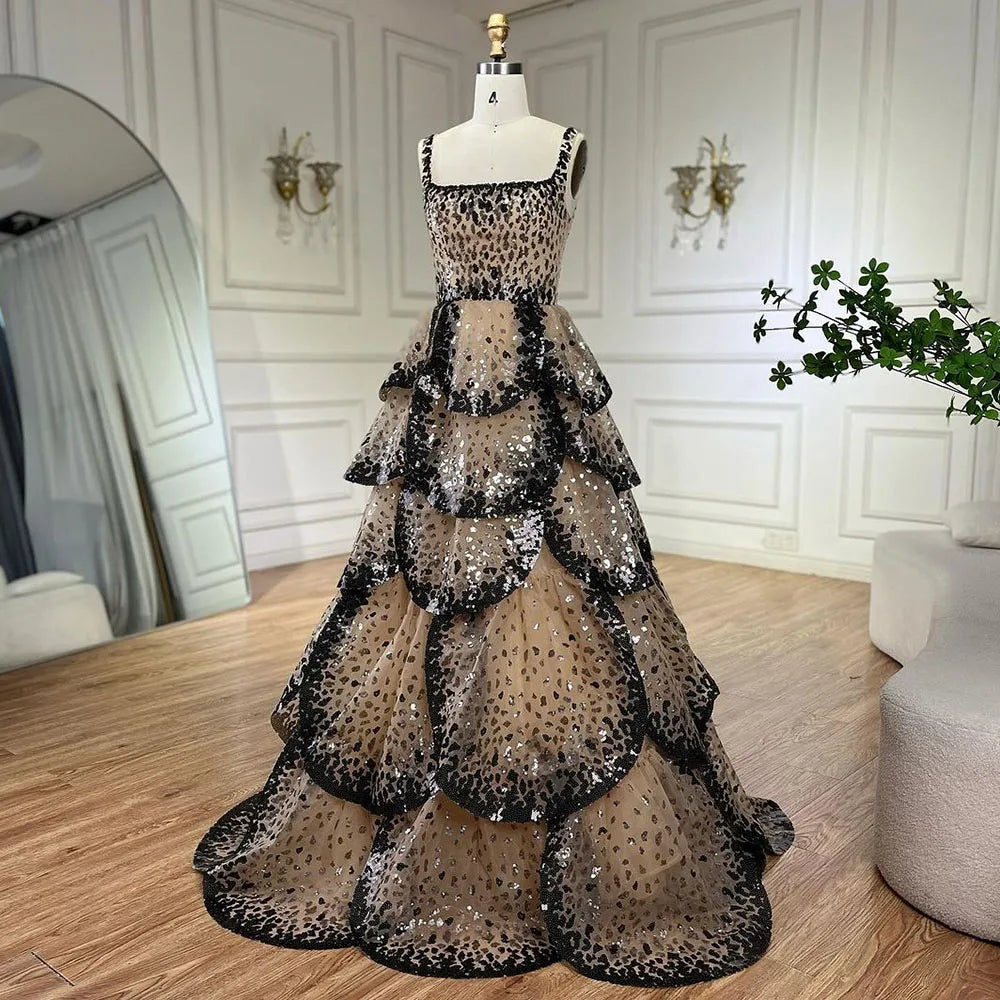 Luxus-Designer-Ballkleid mit glitzernden Pailletten und gestuften Rüschen LA72505
