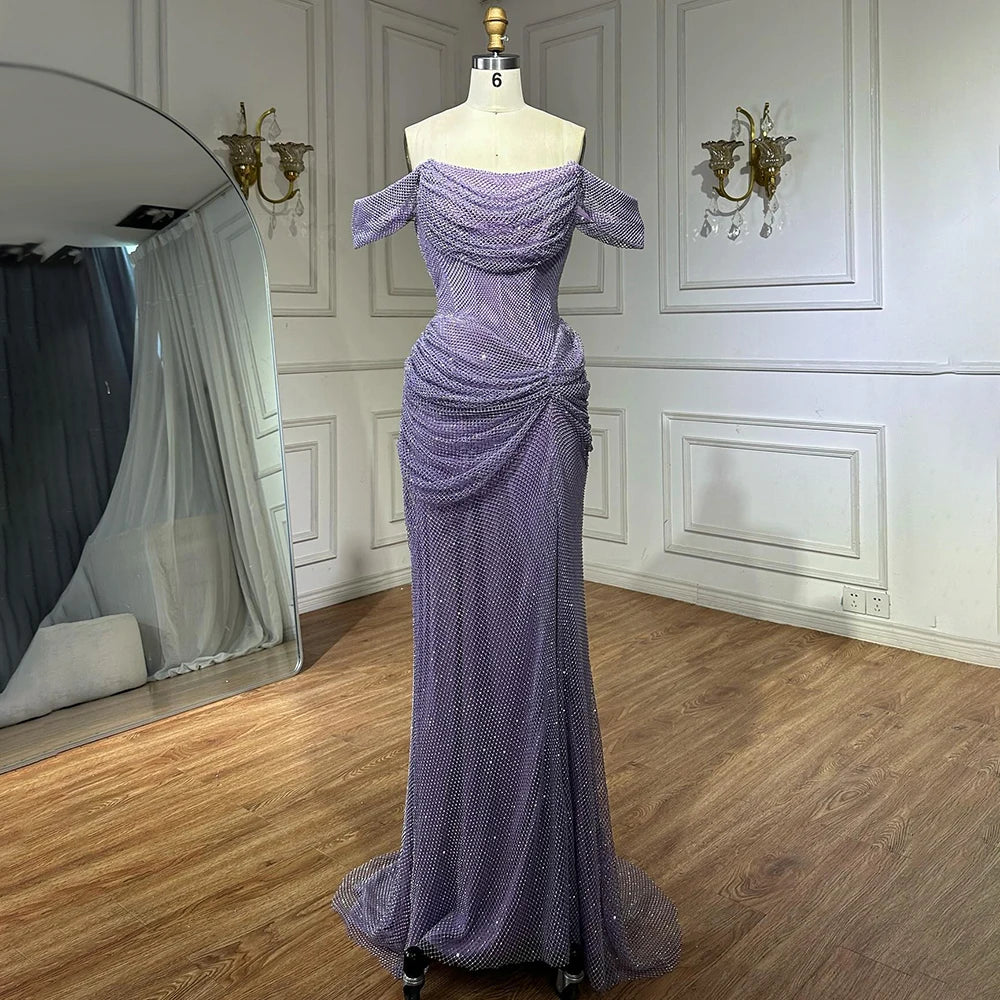 Elegantes vestidos de noche morados con tul sin mangas para ocasiones formales 2025 LA72790