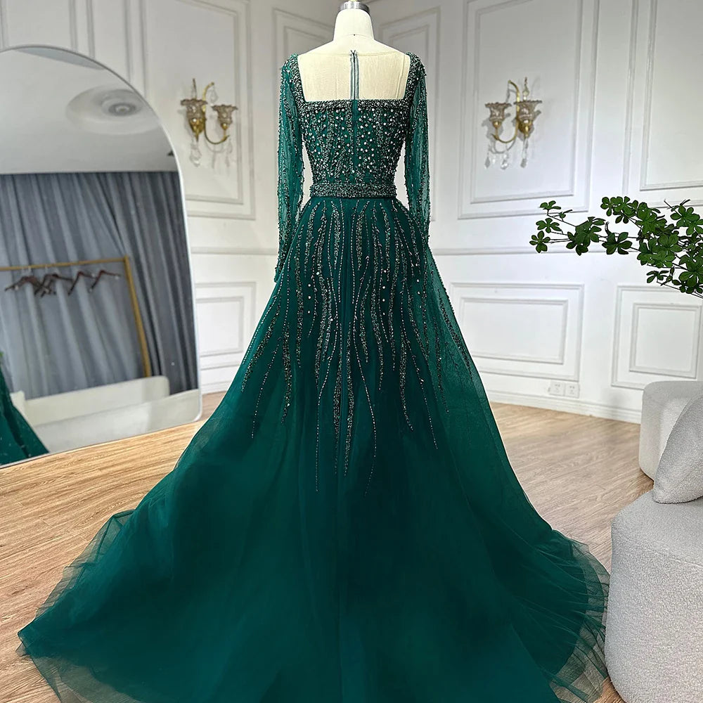 Vestidos de noche árabes de sirena con sobrefalda y cuentas, de lujo, para ocasiones formales, LA72710