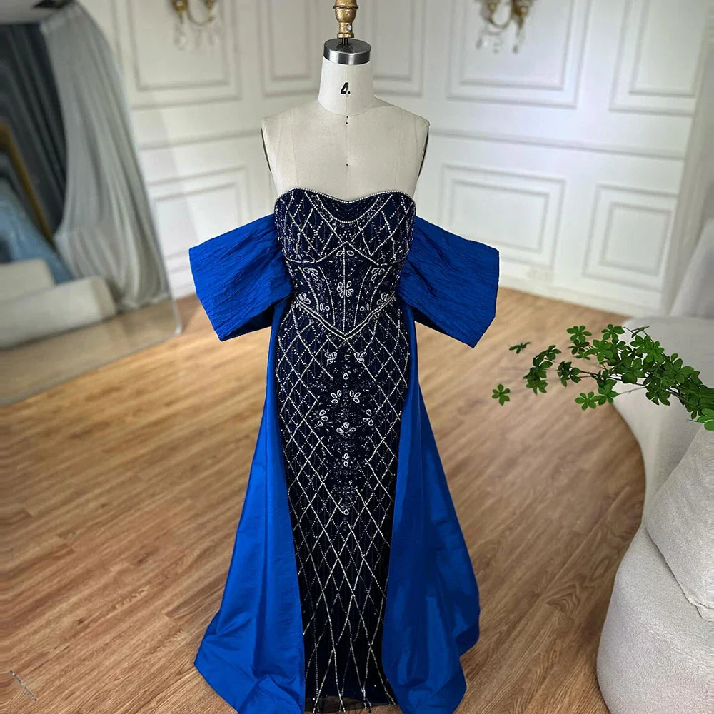 Nude Beaded Mermaid Evening Gown Off Shoulder Shawl Crystal Detailing for Formal Occasion 2025 LA72819