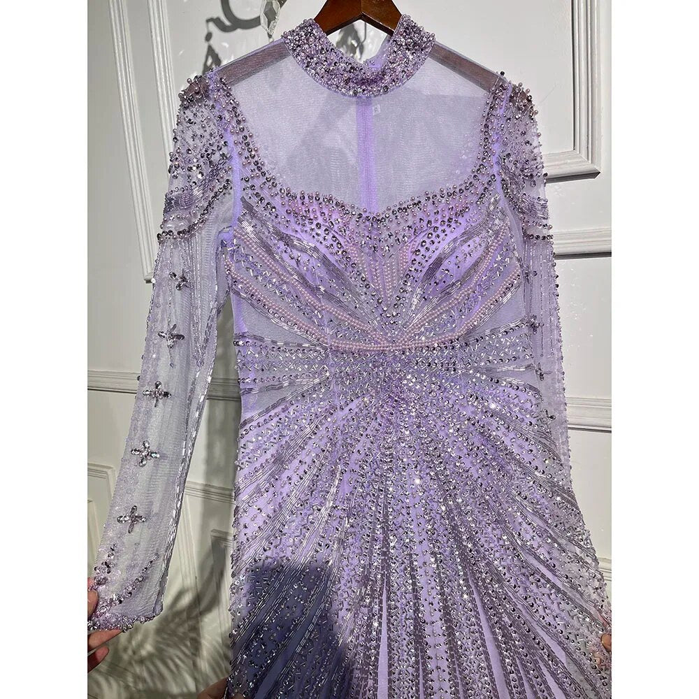 Luxuriöses Champagner-Meerjungfrauen-Abendkleid mit abnehmbarem Überrock LA71533