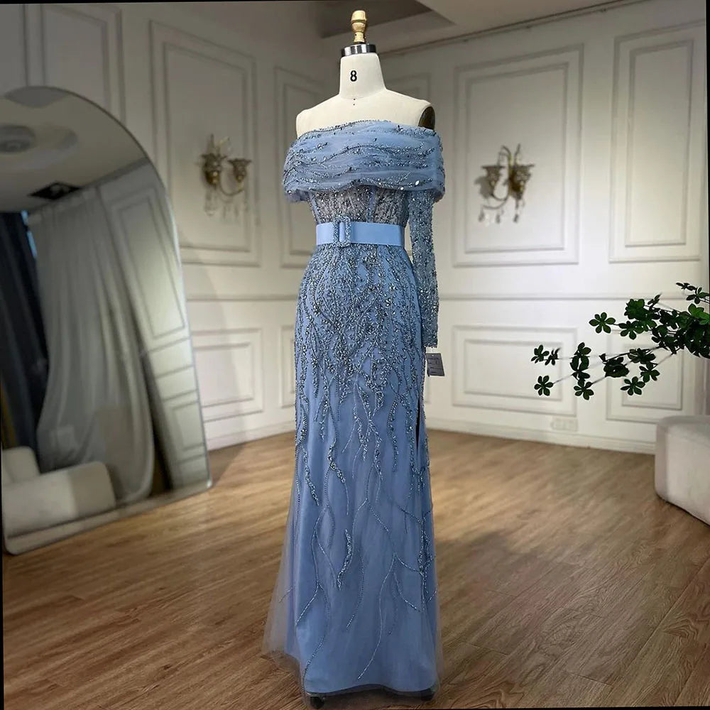 Vestidos de noche de lujo estilo sirena árabe con un solo hombro y cuentas, estilo Dubái, para mujer, para boda, fiesta, 2025, LA72161