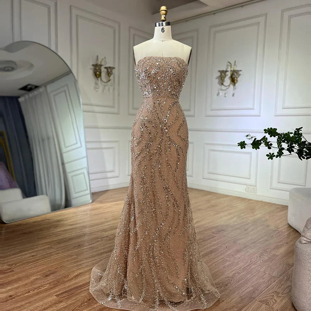 Vestidos de noche de sirena color piel con mangas capa desmontables y espalda con cordones para ocasiones formales LA72824