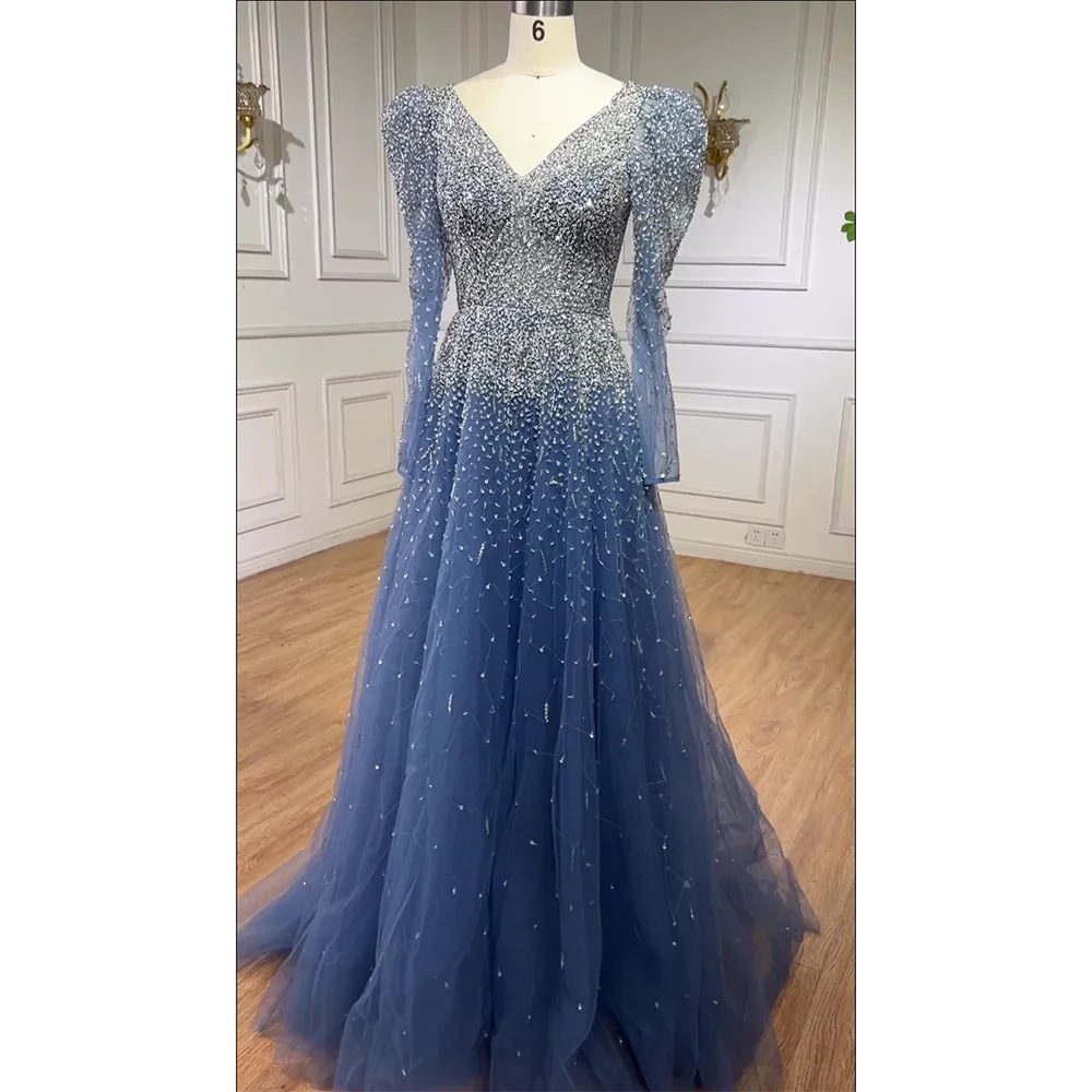 Grünes Meerjungfrauen-Abendkleid mit Perlenbesatz und Rockärmeln LA71762