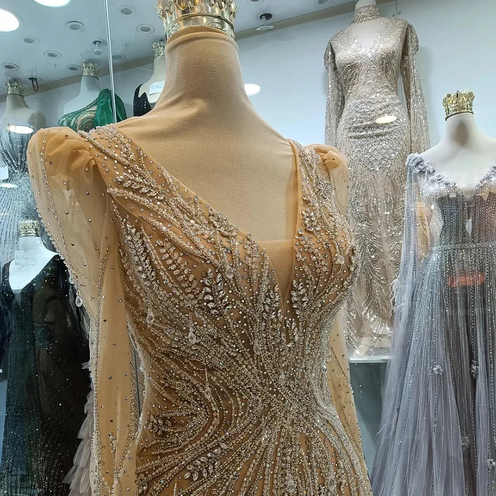 Elegante vestido de noche de sirena color piel con cuentas para ocasiones formales, Arabia Saudita LA72827 2025