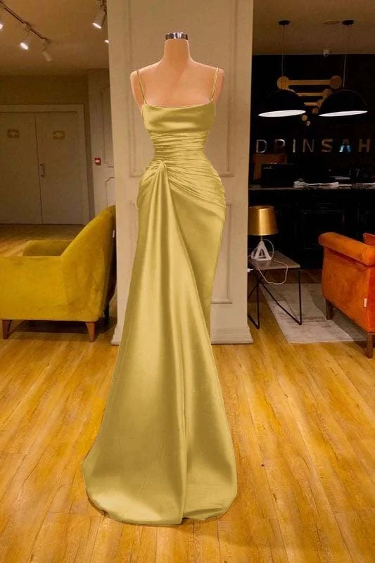 Vestido de fiesta largo de sirena plisado con tirantes finos color burdeos 6868