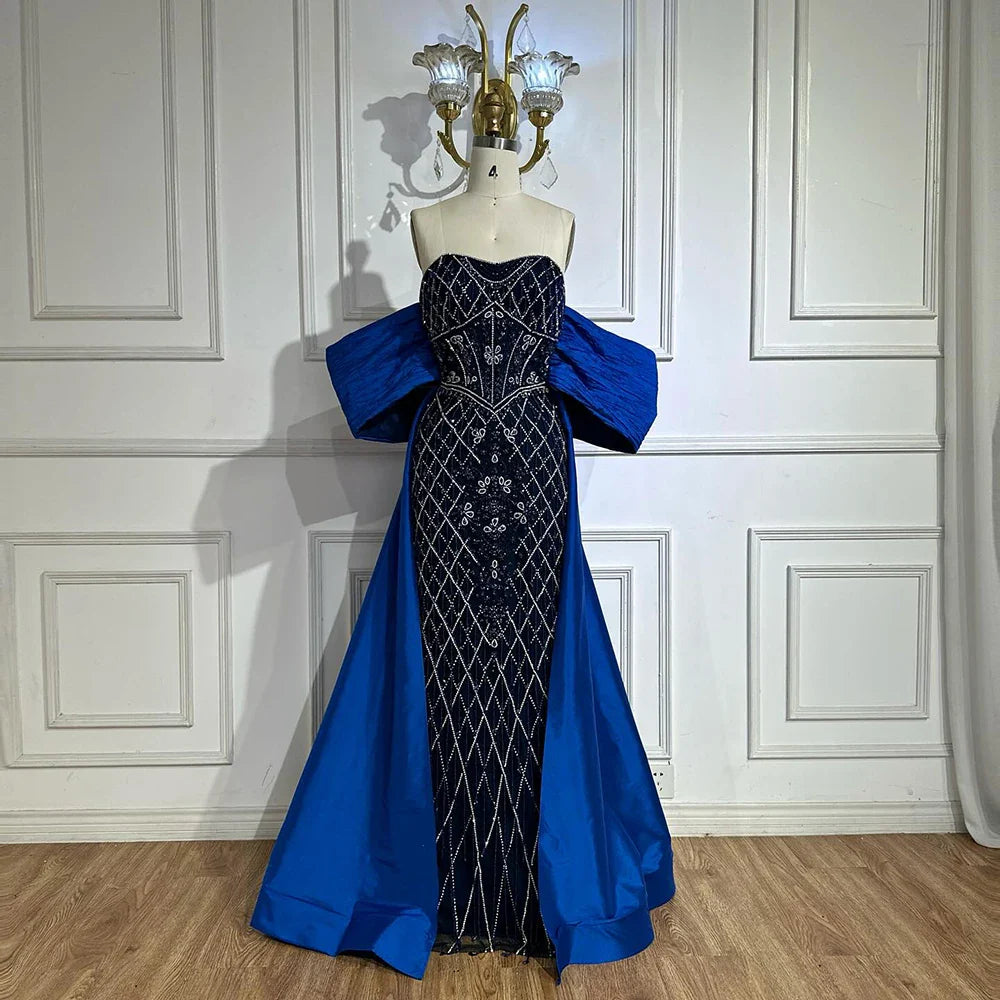 Nude Beaded Mermaid Evening Gown Off Shoulder Shawl Crystal Detailing for Formal Occasion 2025 LA72819