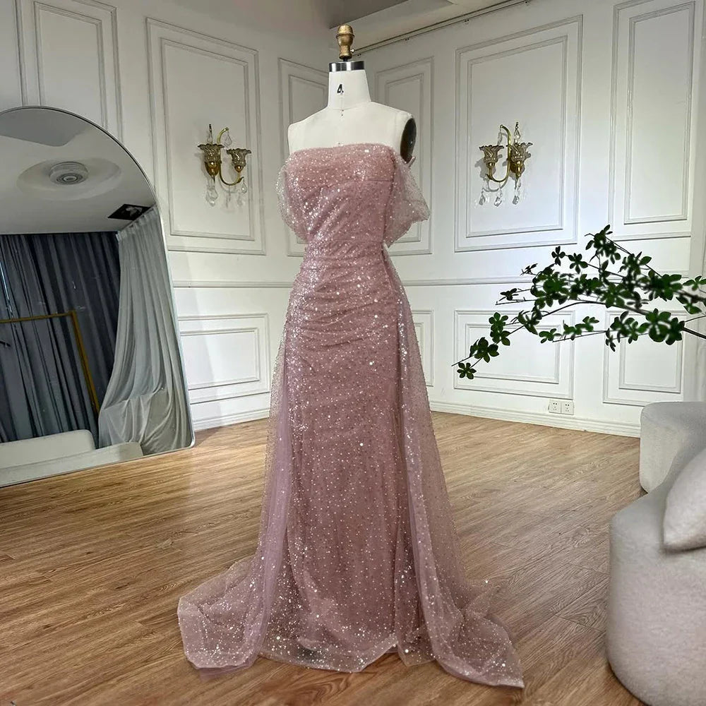 Vestido de noche árabe con cuentas, elegante, color rosa, estilo sirena saudí, para ocasiones formales, LA72204A, 2025