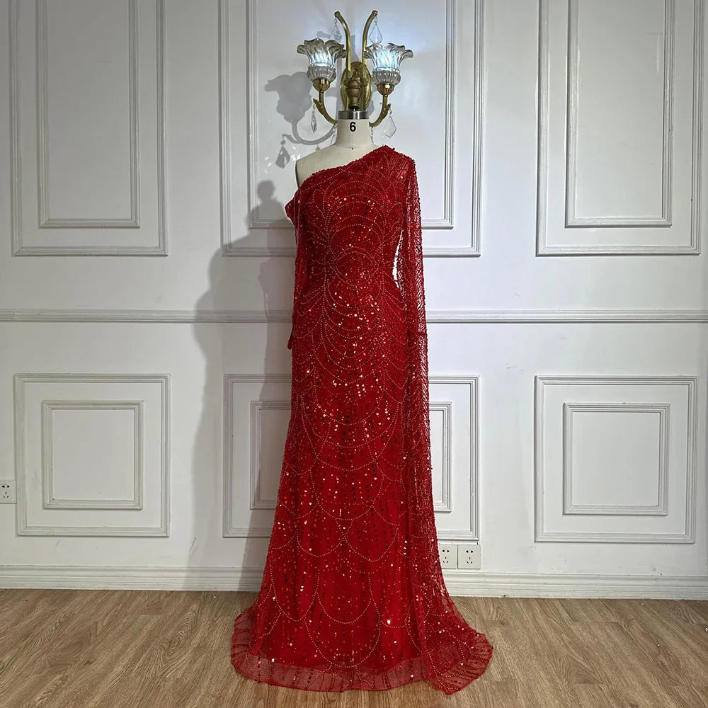 Vestido de noche de lujo con cuentas y perlas, corte sirena, un hombro, LA72139