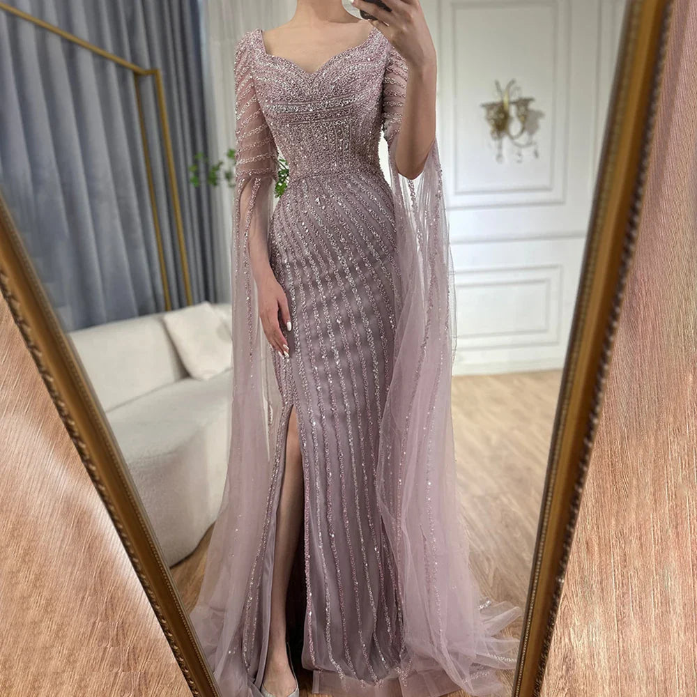 Blaues Sweetheart-Meerjungfrauen-Abendkleid mit perlenbesetztem Überrock – Luxuskleider für die Hochzeitsfeier der Frau 2025 LA72314