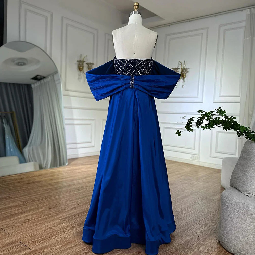 Nude Beaded Mermaid Evening Gown Off Shoulder Shawl Crystal Detailing for Formal Occasion 2025 LA72819