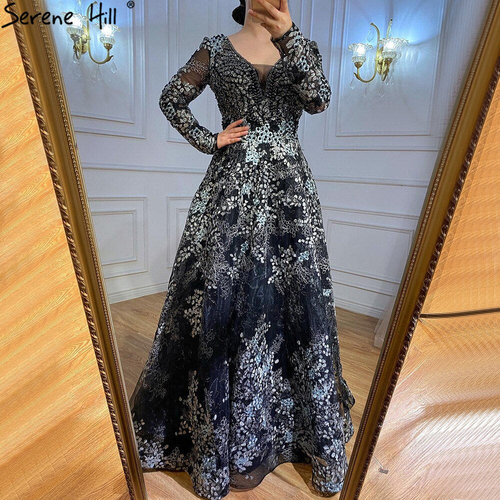 Elegante Langarm Arabische Abendkleider Luxus Dubai Plus Size LA71026