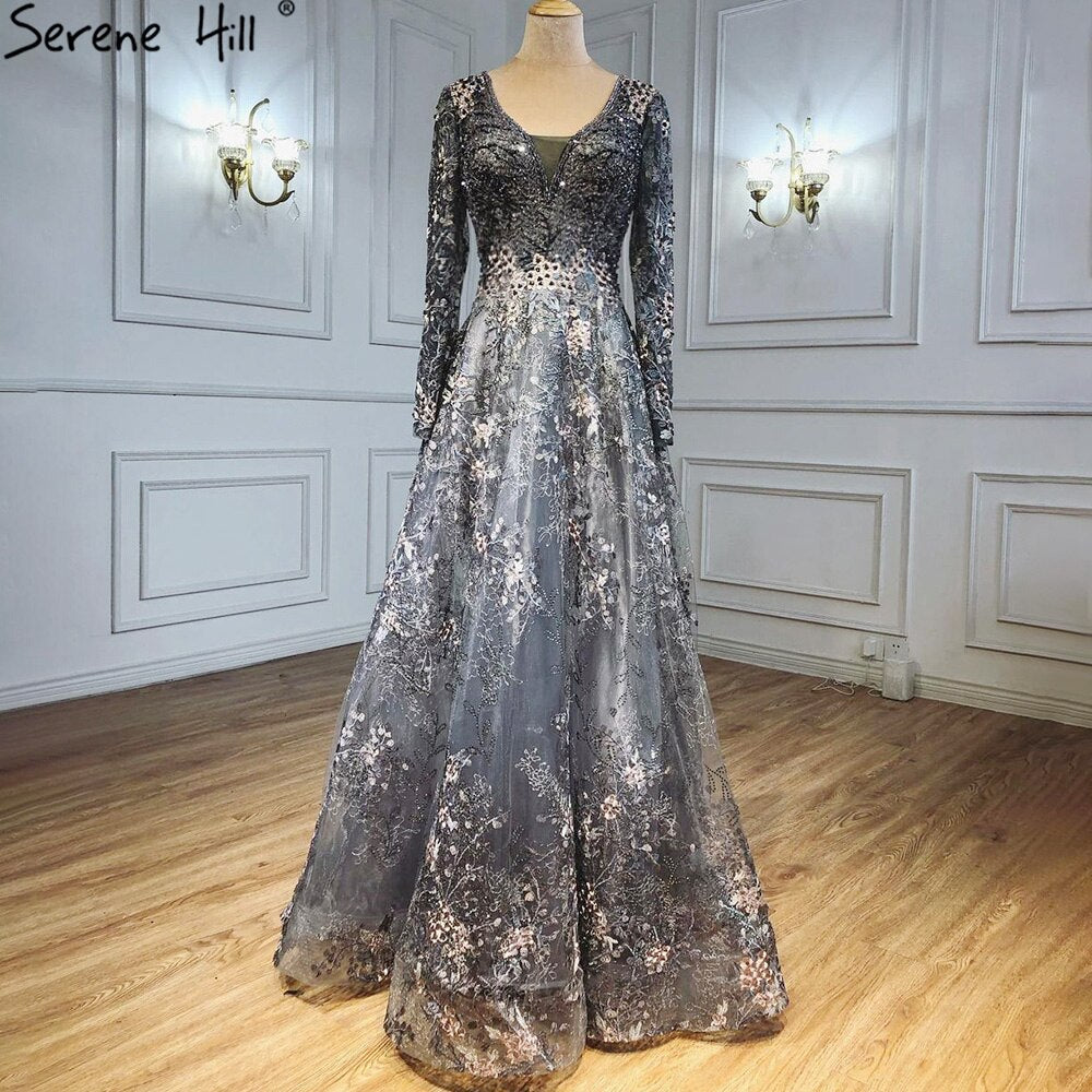 Elegante Langarm Arabische Abendkleider Luxus Dubai Plus Size LA71026