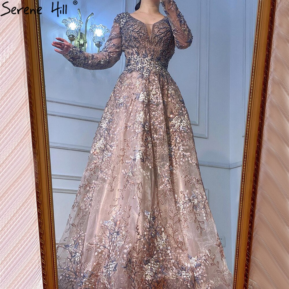 Elegante Langarm Arabische Abendkleider Luxus Dubai Plus Size LA71026