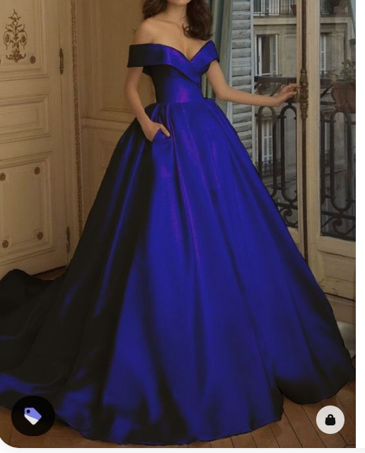 Impresionante vestido de princesa de satén azul rey con hombros descubiertos Y310