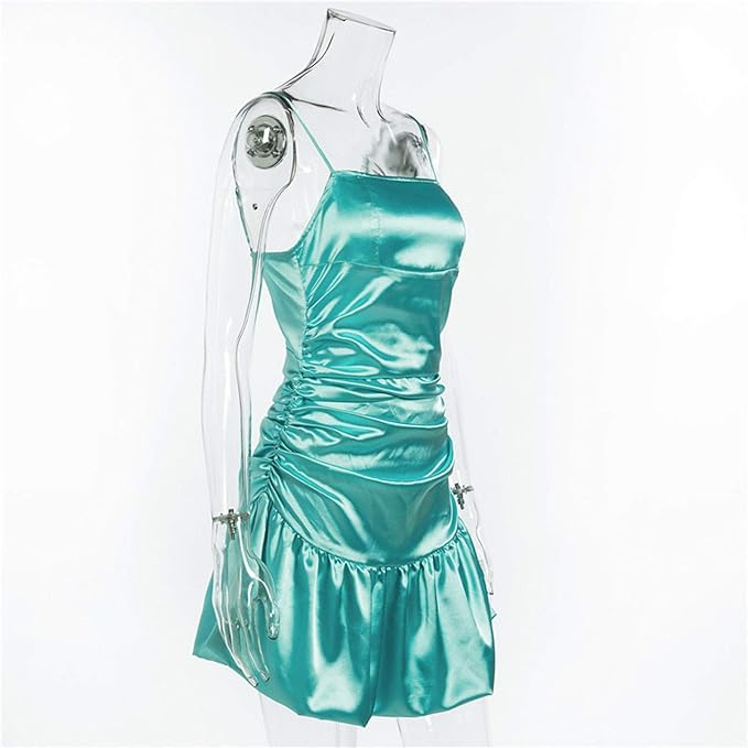 New mintgrün engen Rock sexy Faltenrock hohe Taille gefaltete Satin-Kleid, kurzes Heimkehrkleid Y1903